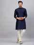 Men's Navy Blue Woven Kurta With Pant Set